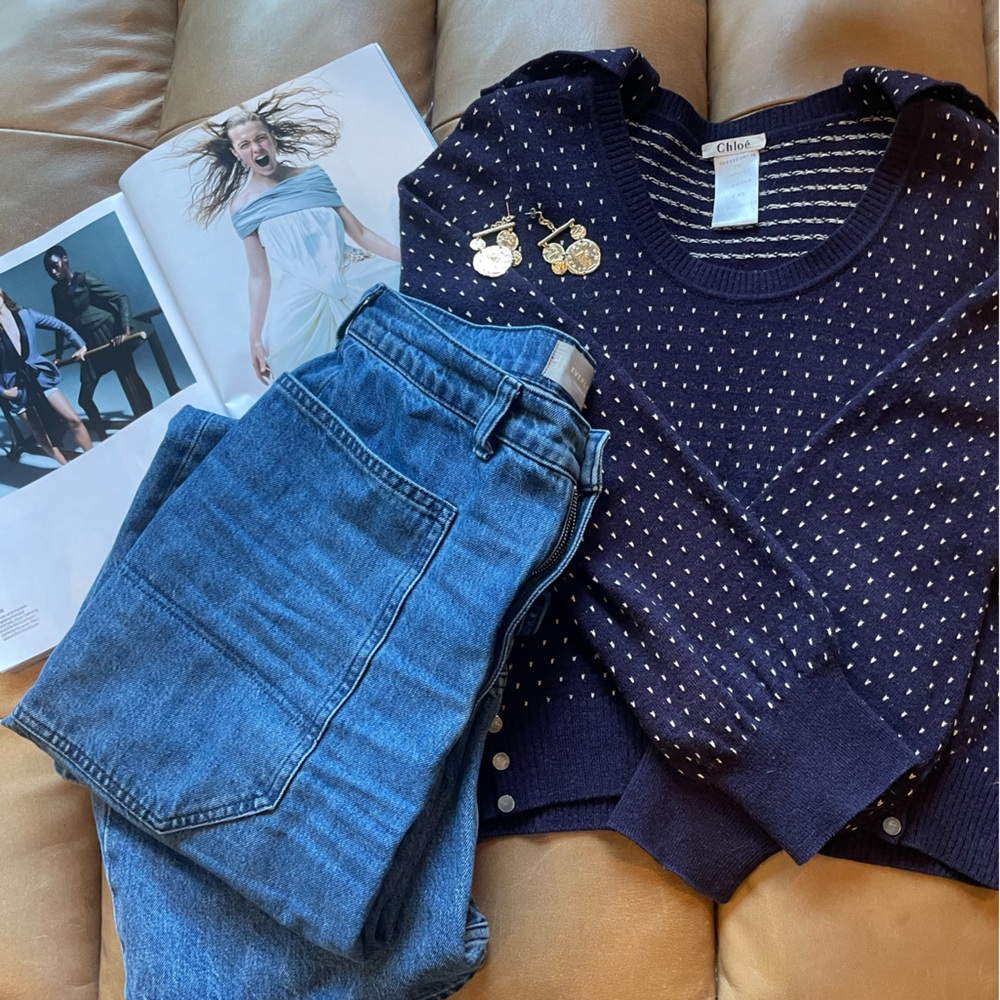 Vintage Authentic Chloe Navy and White Patterned Sweater